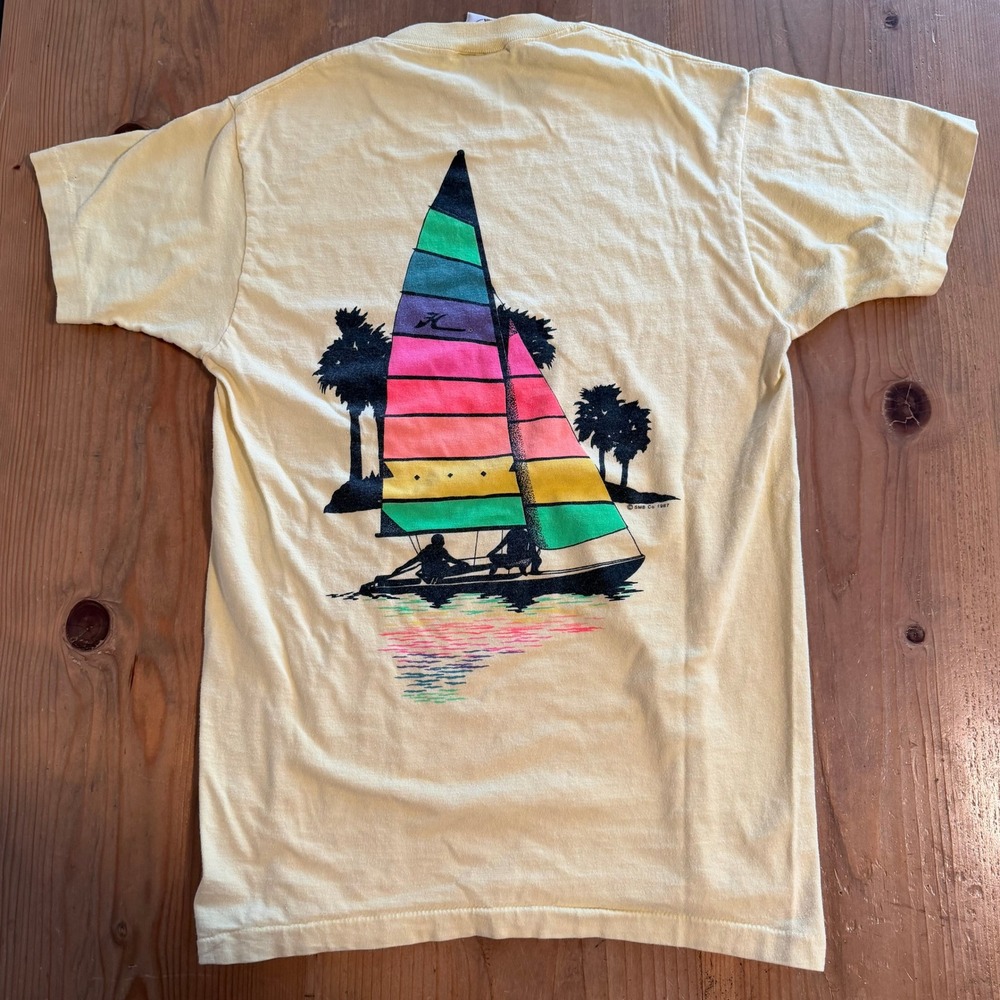 Vintage Hobie Heavy Shirt Size Small Yellow Single Stitch Surf Catamaran USA